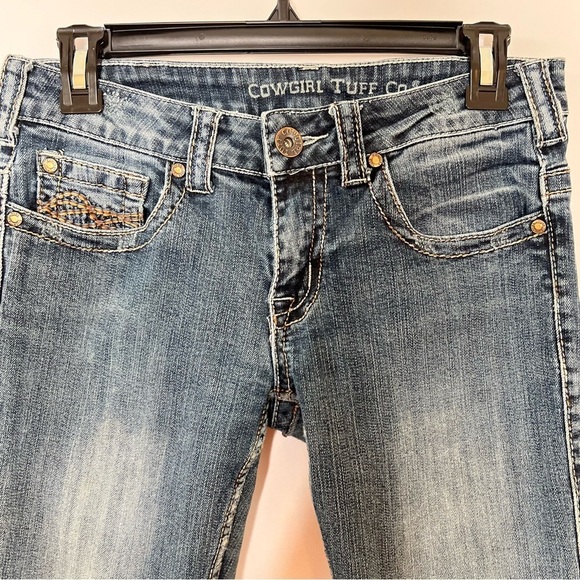 Tuff Don’t Fence Me In Western Medium Wash Low Rise Size 27/37 Cowgirl Denim - Picture 2 of 12